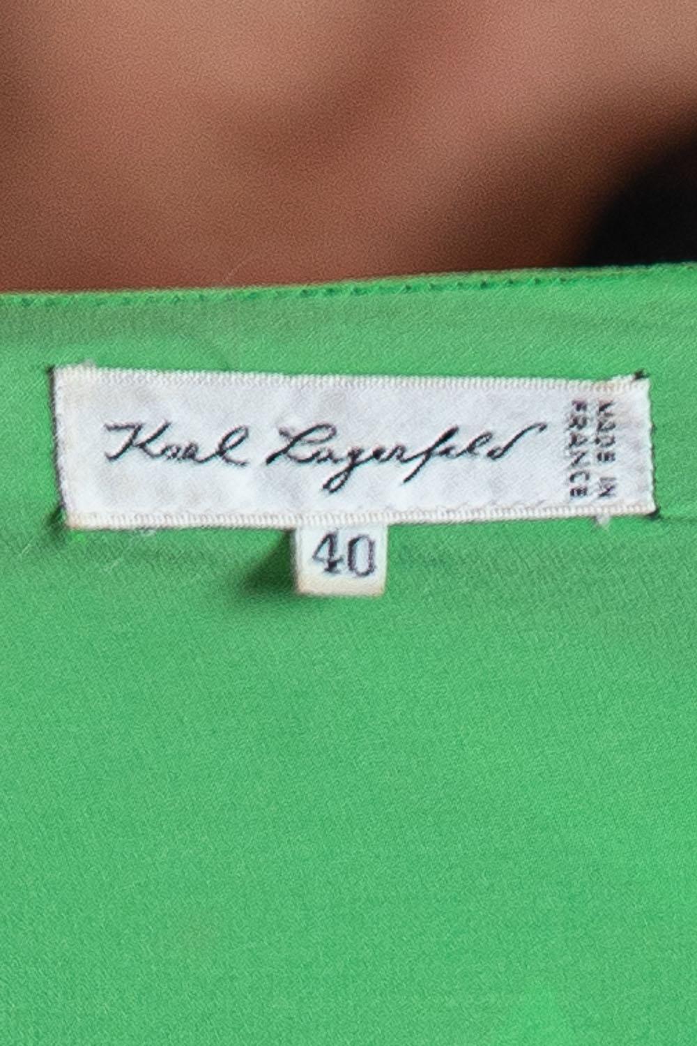 1980S KARL LAGERFELD Black & Green Silk Crepe De Chine Modernist Print Kimono S For Sale 4