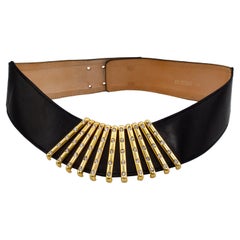 1980er Karl Lagerfeld Schwarzer Ledergürtel mit Strass-Bars