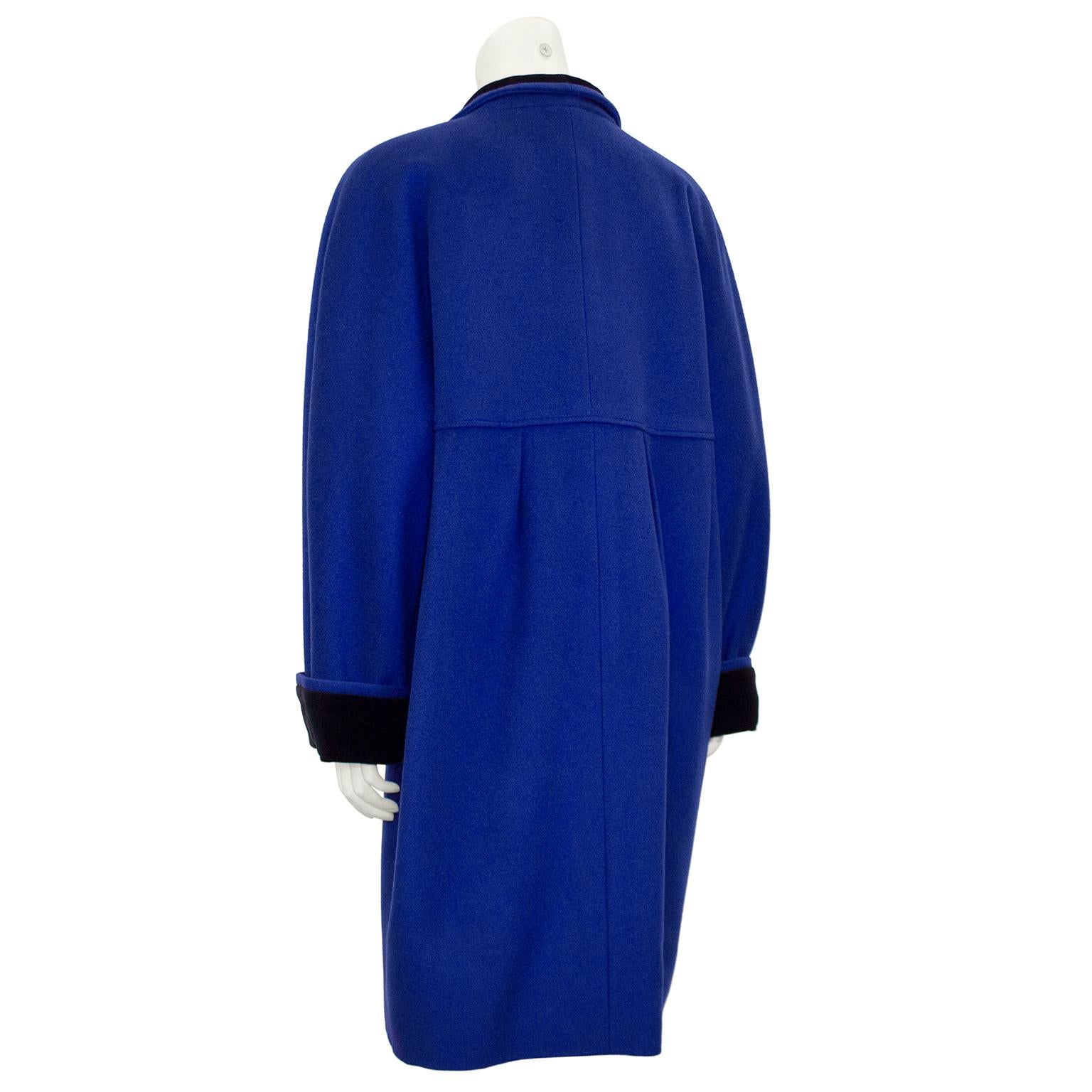 1980s Karl Lagerfeld Blue and Black Double Breasted Cocoon Coat For ...