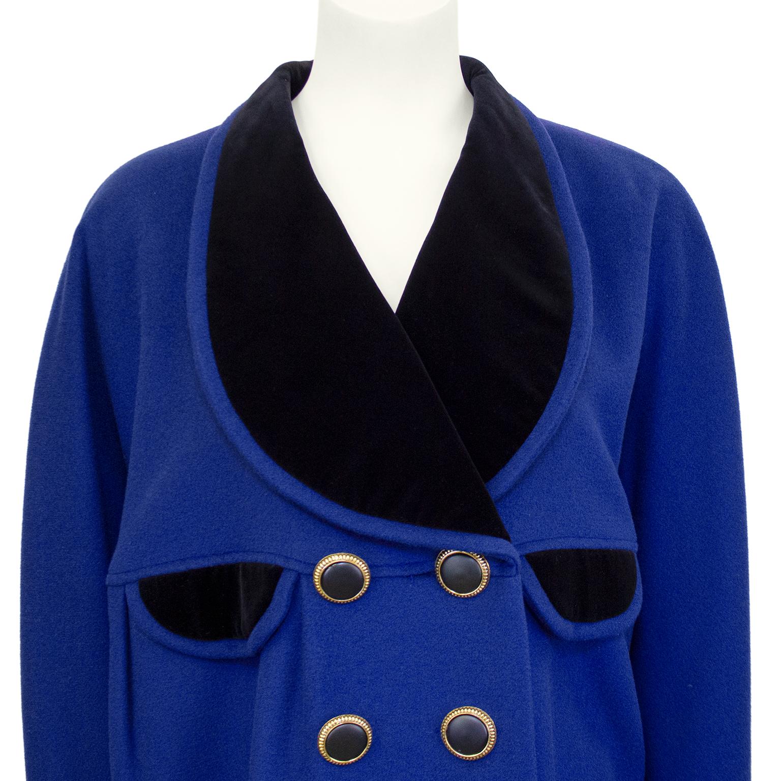 Purple 1980s Karl Lagerfeld Blue and Black Double Breasted Cocoon Coat  For Sale