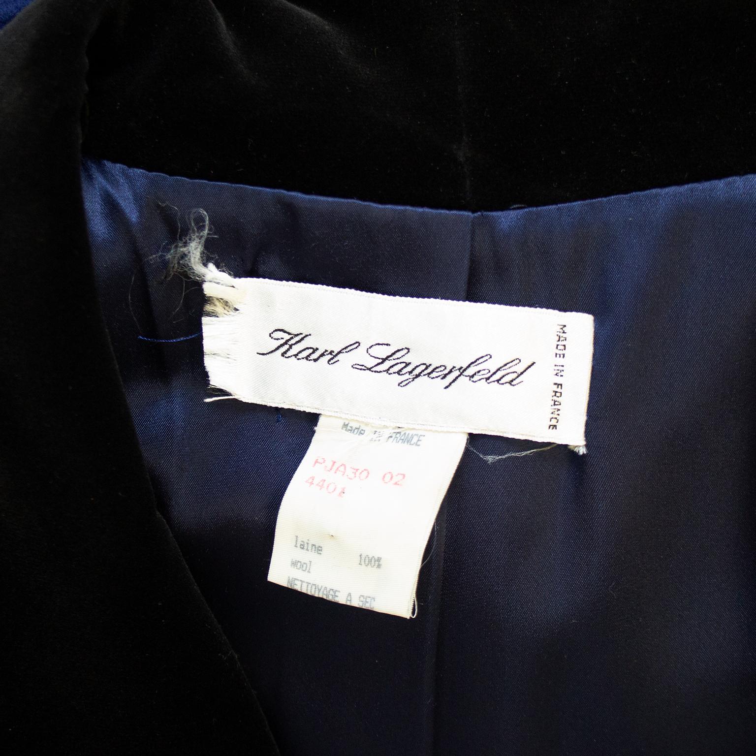 1980s Karl Lagerfeld Blue and Black Double Breasted Cocoon Coat  For Sale 1