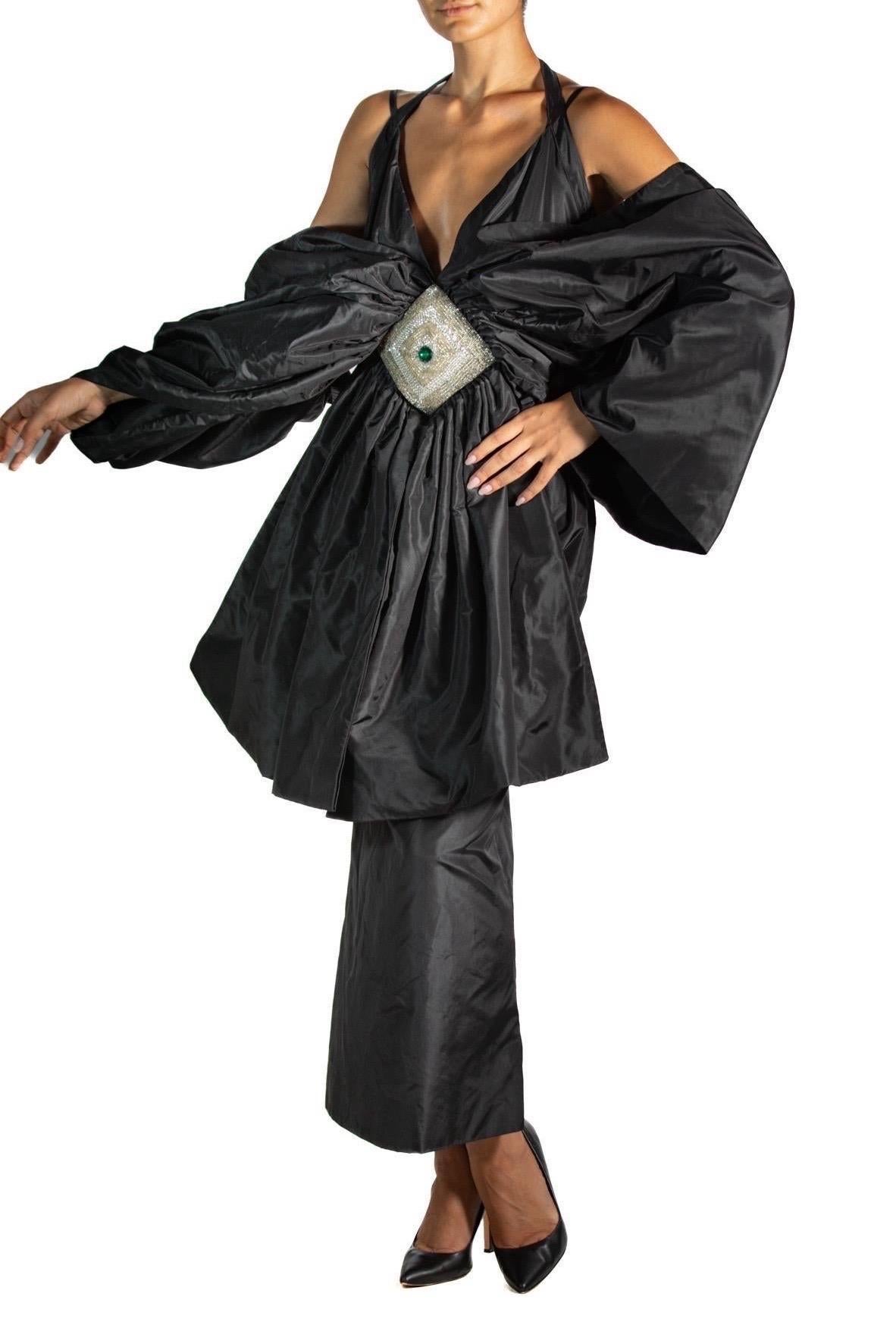 Women's 1980S Karl Lagerfeld Chloe Black Hand Beaded Silk Taffeta Giant Bow Cocktail Dr