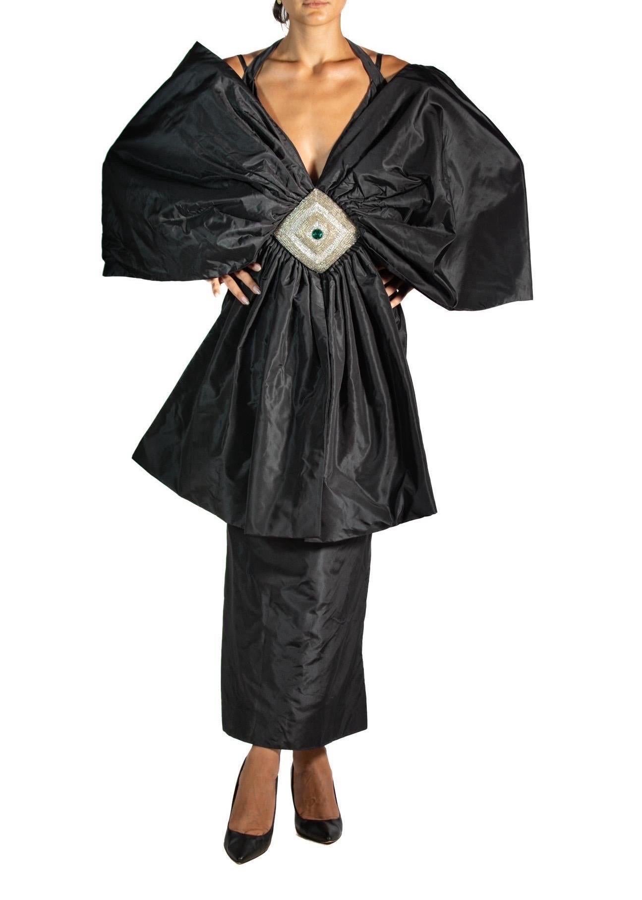 1980S Karl Lagerfeld Chloe Black Hand Beaded Silk Taffeta Giant Bow Cocktail Dr 4