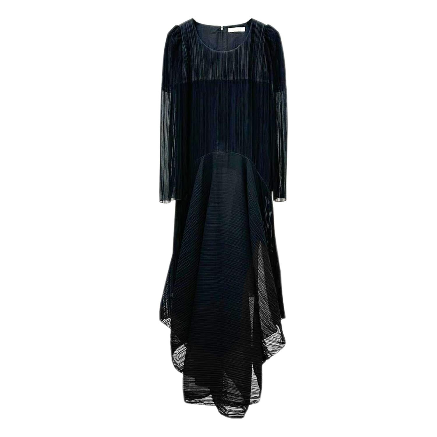 1980S KARL LAGERFELD CHLOE Black Pleated Chiffon Dress With Sleeves For Sale 2
