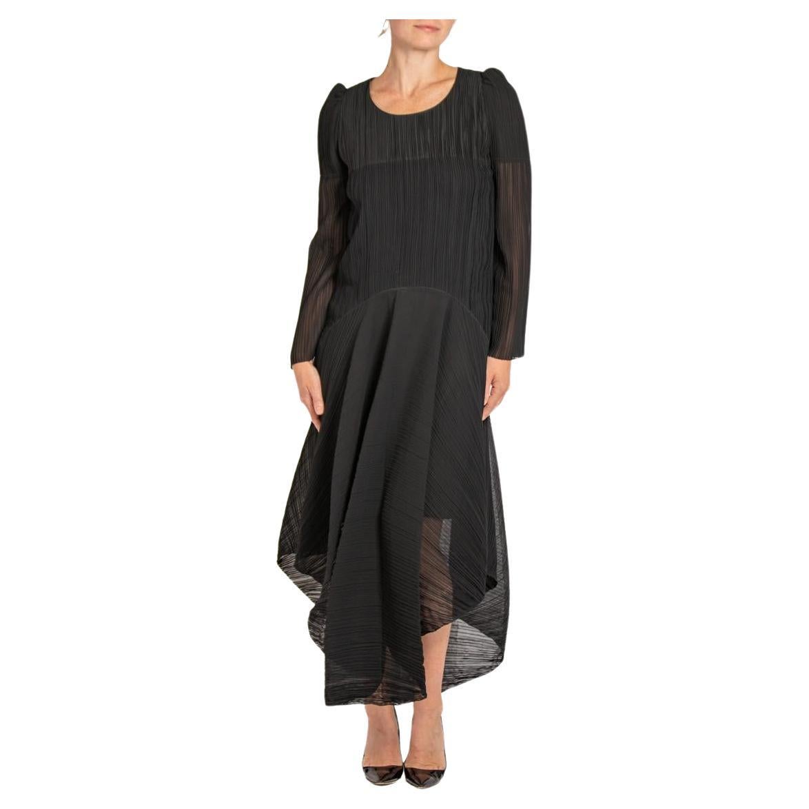 1980S KARL LAGERFELD CHLOE Black Pleated Chiffon Dress With Sleeves For Sale