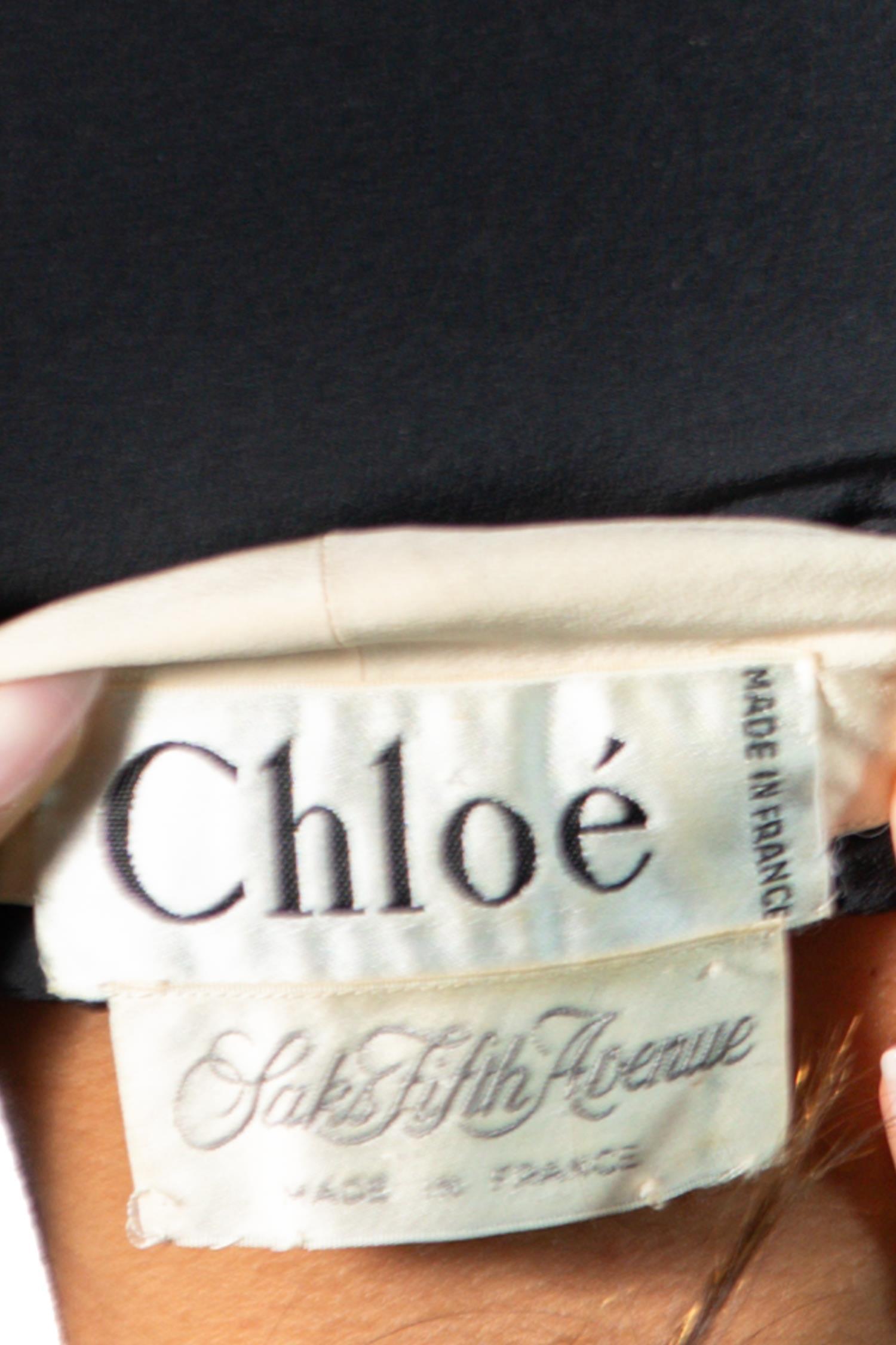 1980er Karl Lagerfeld Chloe Schwarz-Weißer Seidenkrepp De Chine Famous Button Prin im Angebot 5