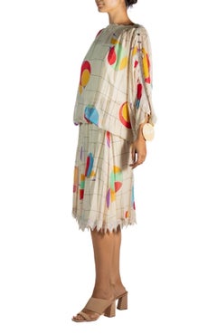 1980S Karl Lagerfeld Chloe Cream Silk Chiffon Memphis Modernist Geometric Print