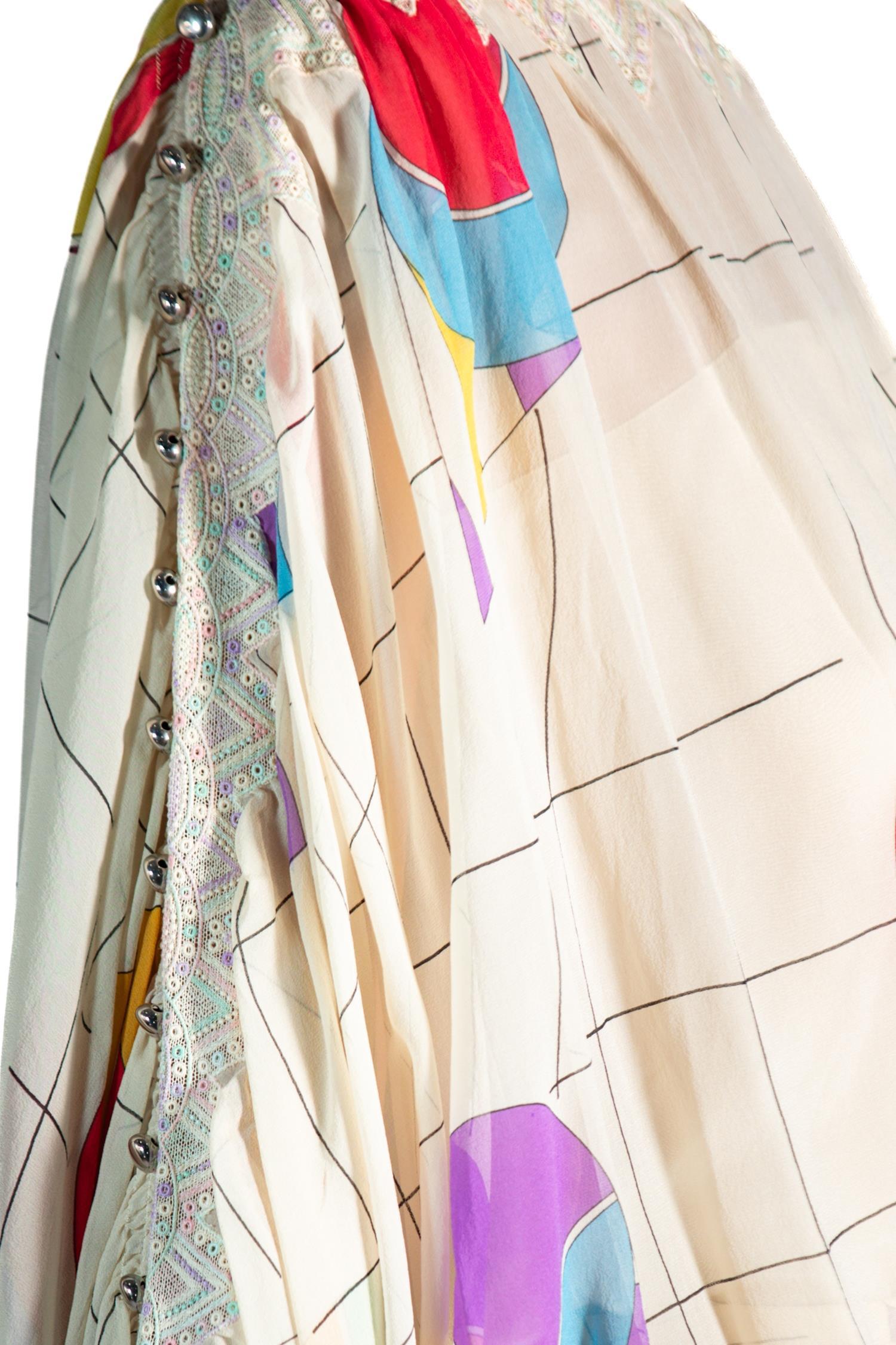 Karl Lagerfeld for Chloe, anni '80, chiffon di seta color crema con stampa geometrica modernista. in vendita 4