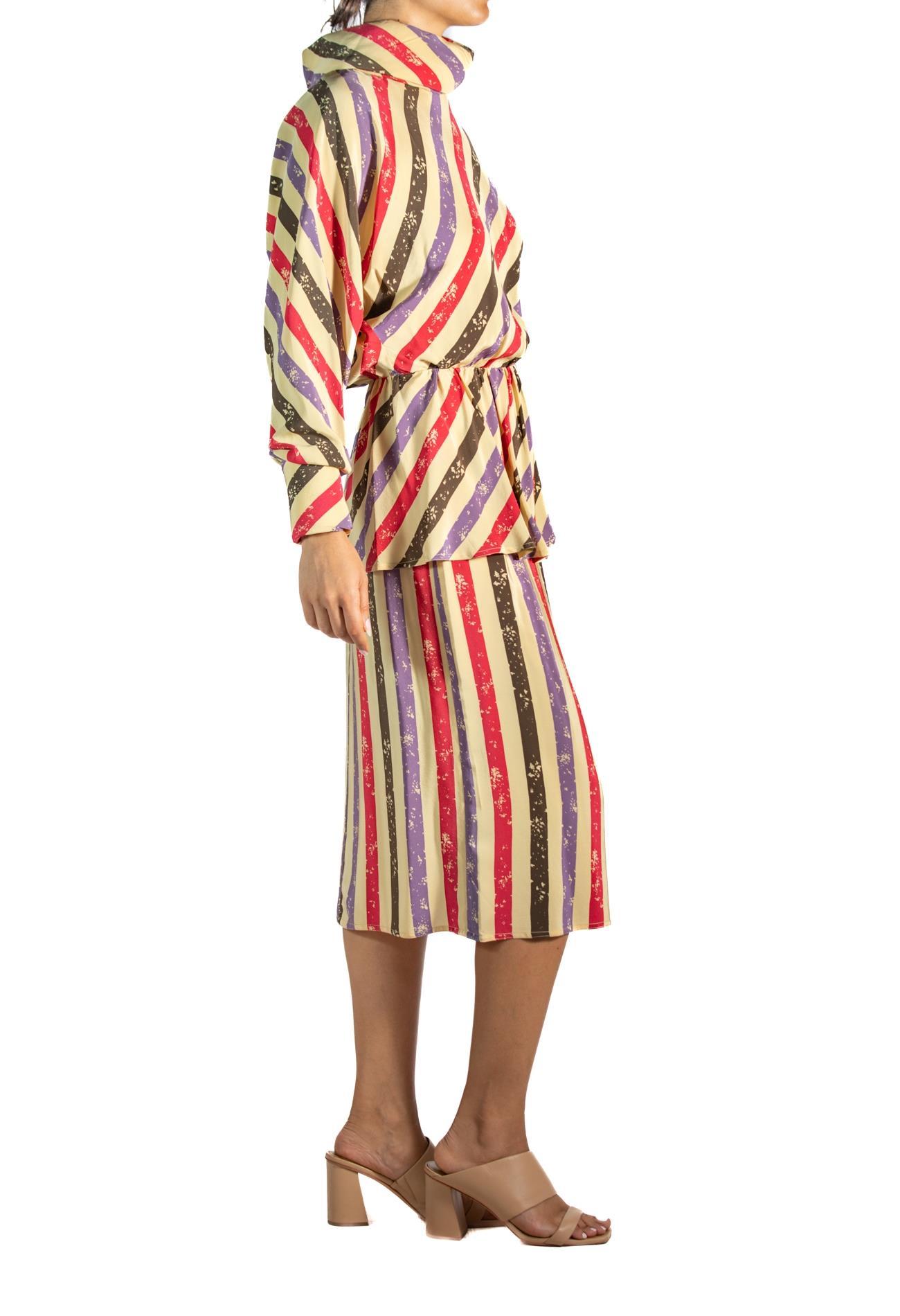 1980S Karl Lagerfeld Chloe Purple & Pink Striped Silk Blouse Skirt Ensemble Dea In Excellent Condition For Sale In New York, NY