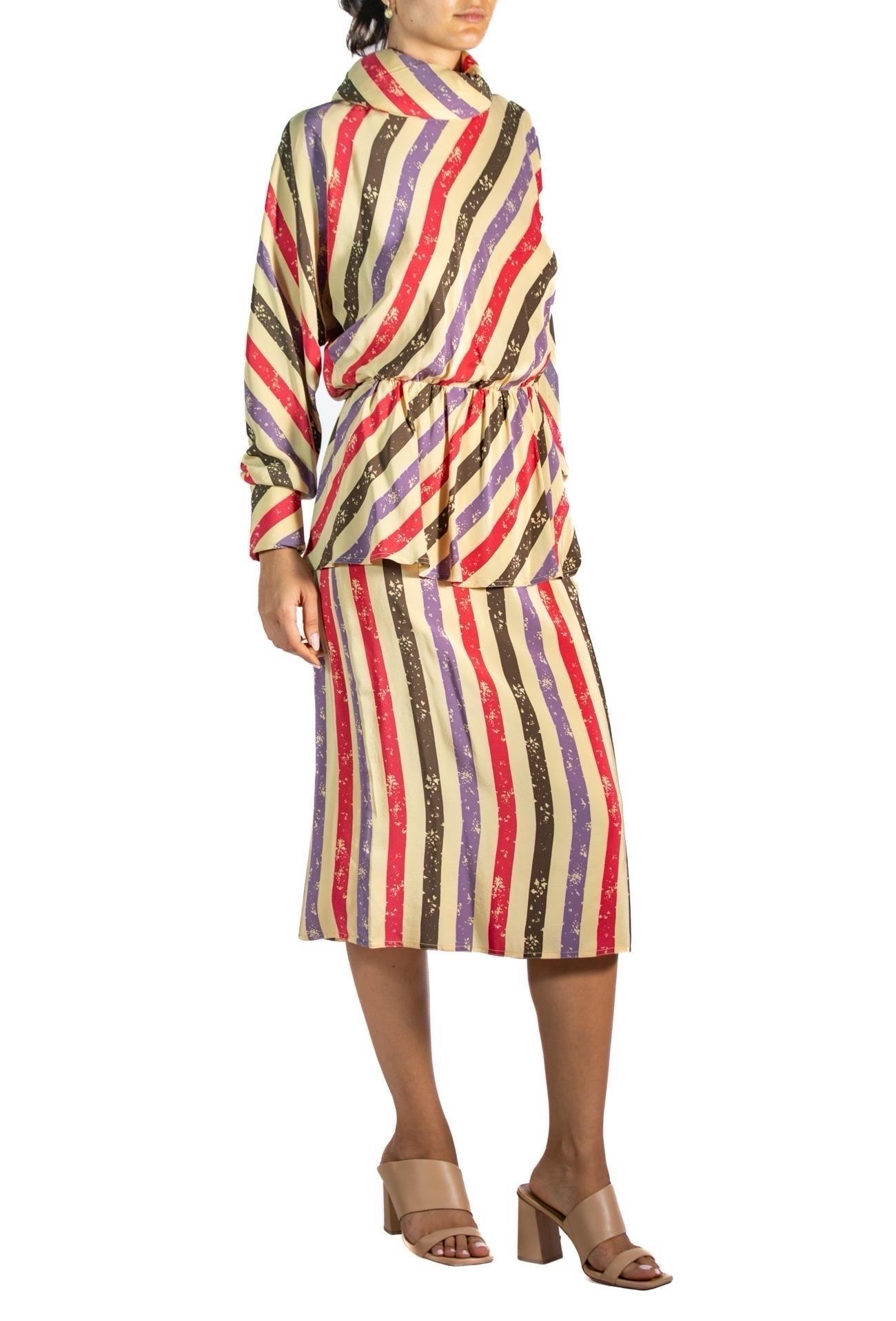 1980S Karl Lagerfeld Chloe Purple & Pink Striped Silk Blouse Skirt Ensemble Dea For Sale 2
