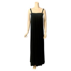1980's Karl Lagerfeld for Chanel Black Pleated Wool Crepe Maxi Dress