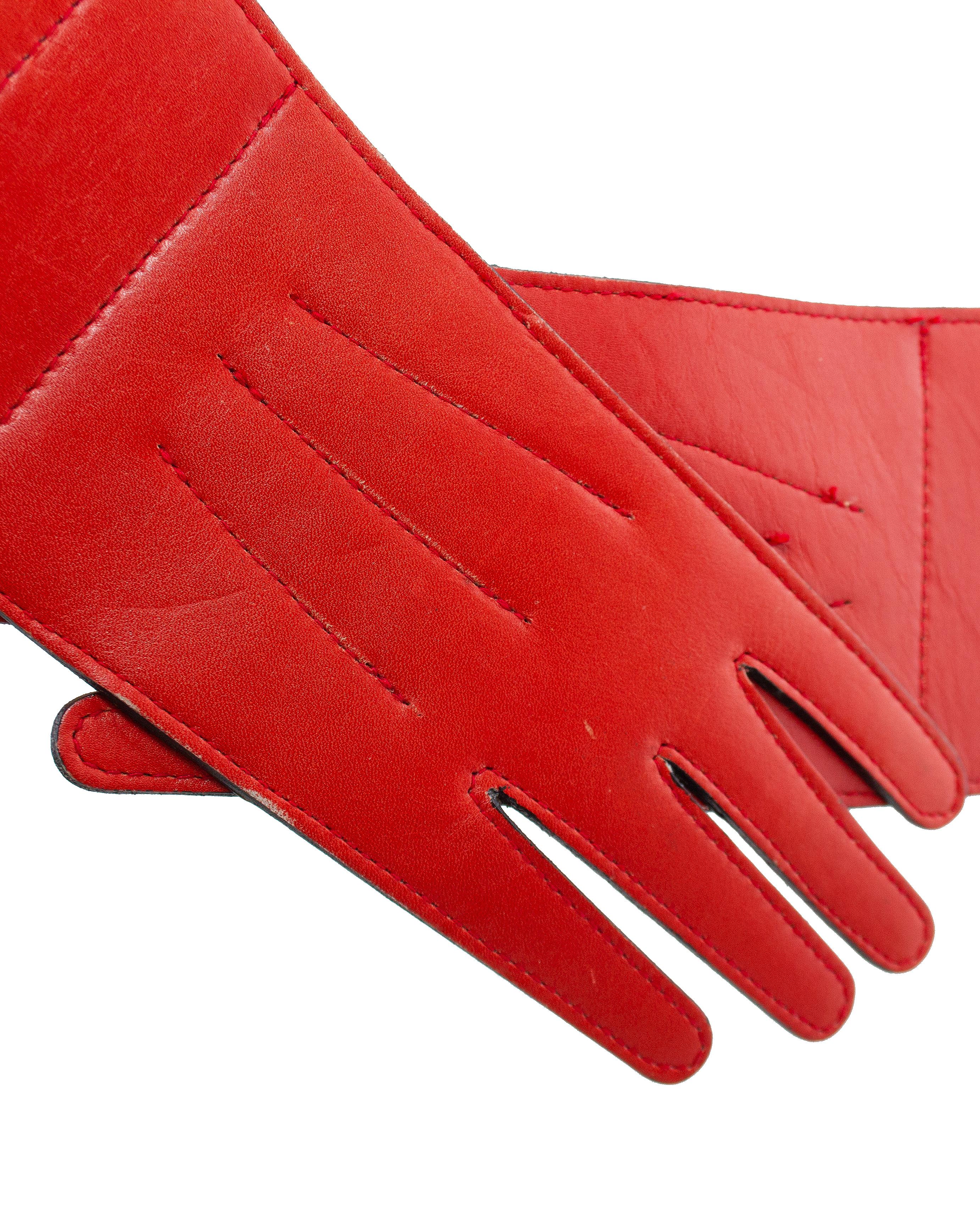1980s Karl Lagerfeld Red Leather Glove Hip Belt In Fair Condition In Toronto, Ontario