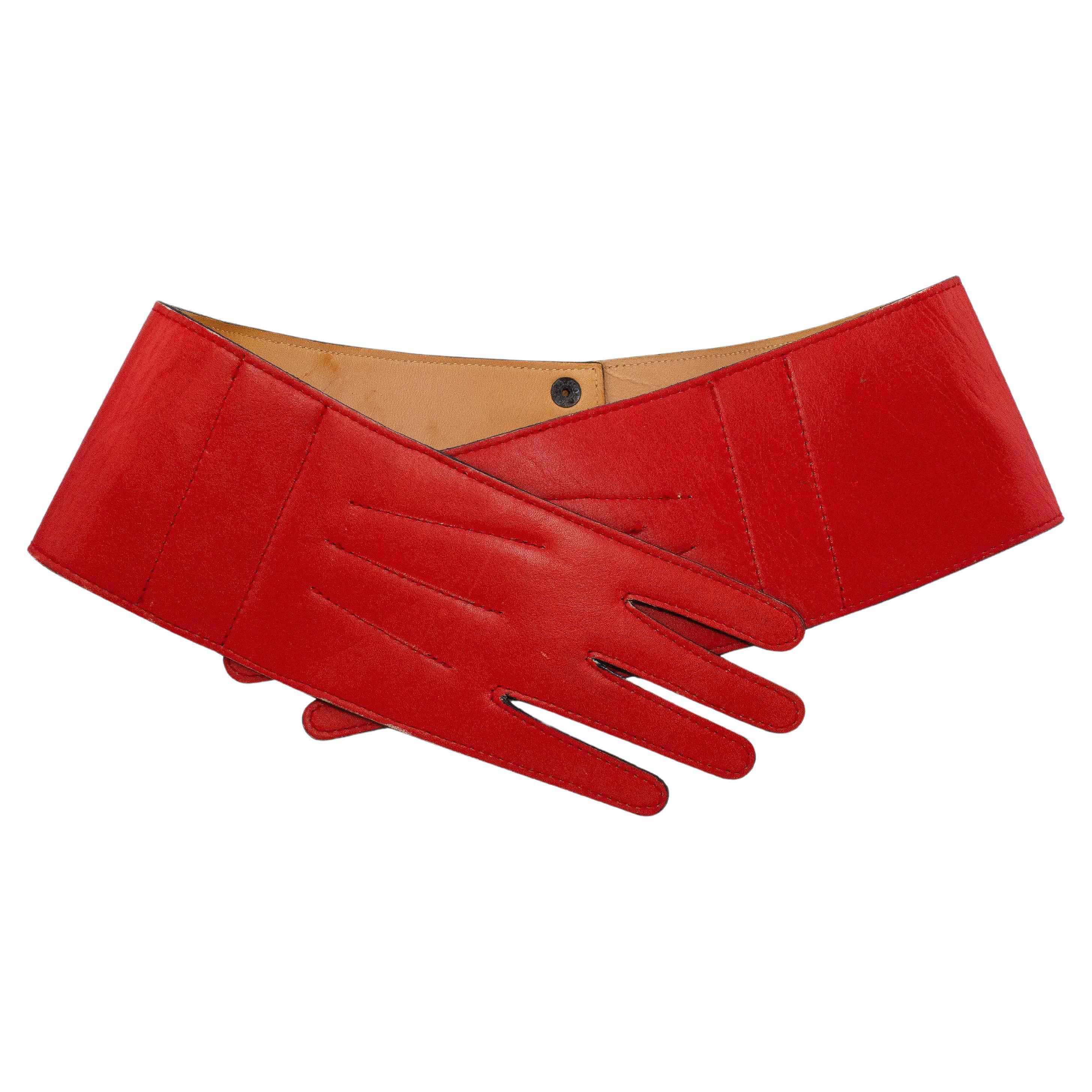 1980s Karl Lagerfeld Red Leather Glove Hip Belt