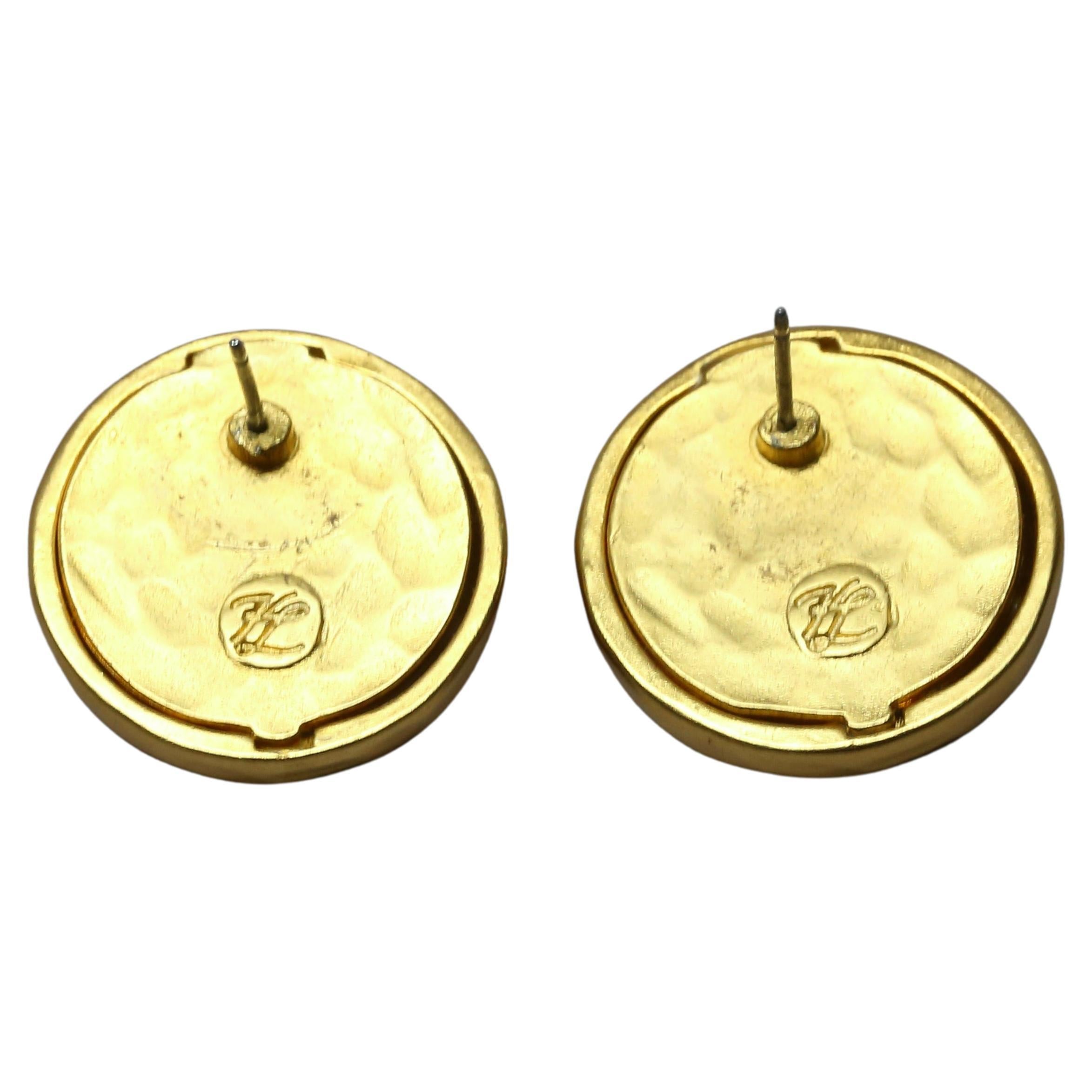 1980's KARL LAGERFELD round pierced earrings in gilt metal   For Sale 1
