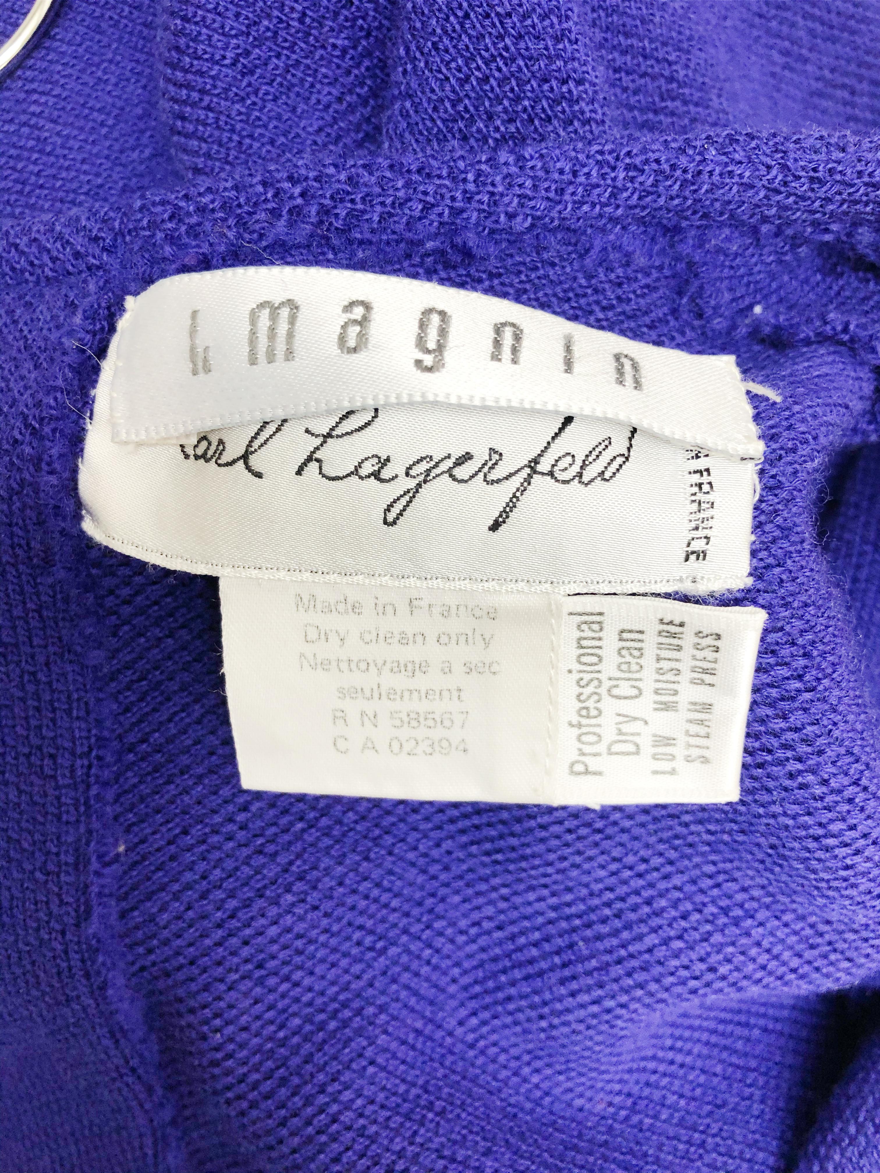 1980s Karl Lagerfeld Royal Purple Double Knit Wool Body-Con Dress w Back Buttons For Sale 3