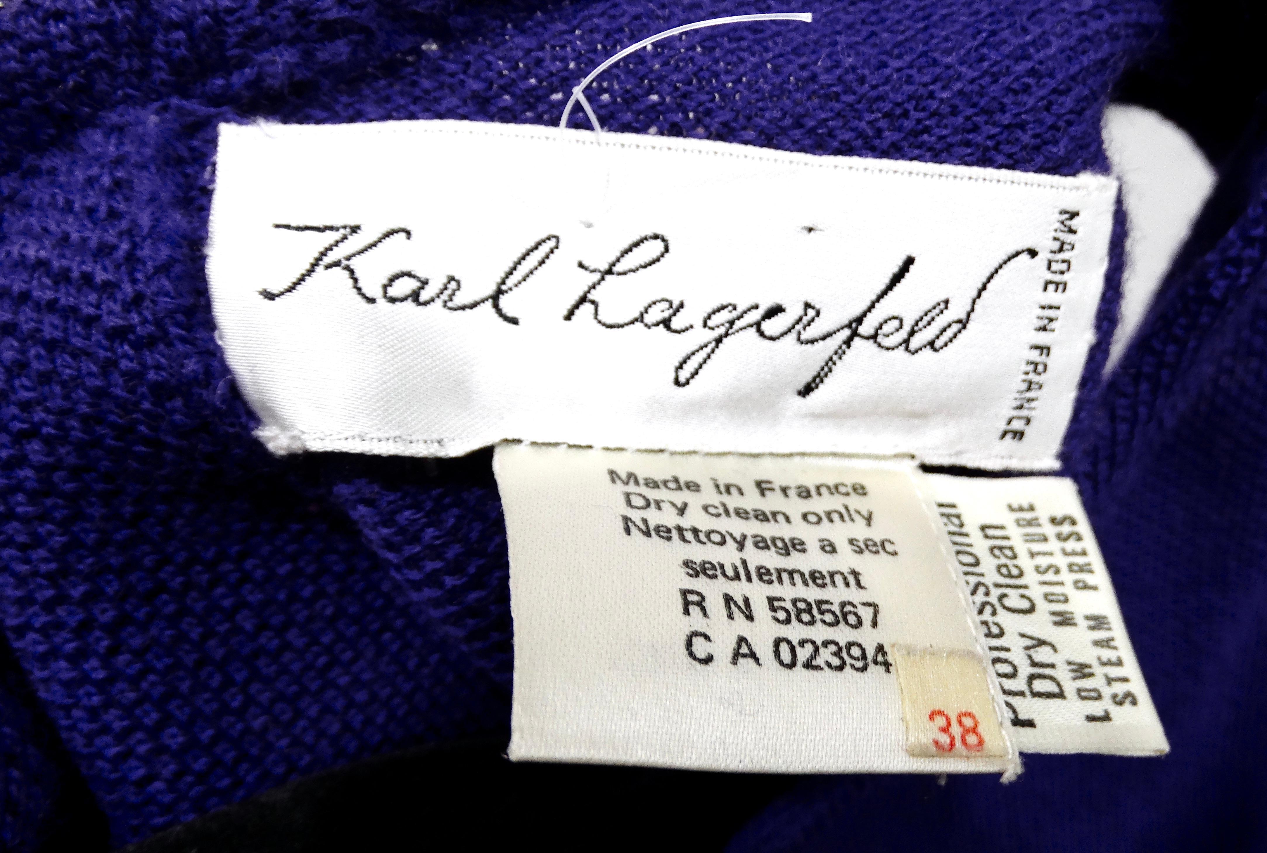 1980s Karl Lagerfeld Royal Purple Wool Ruched Maxi Dress For Sale 6