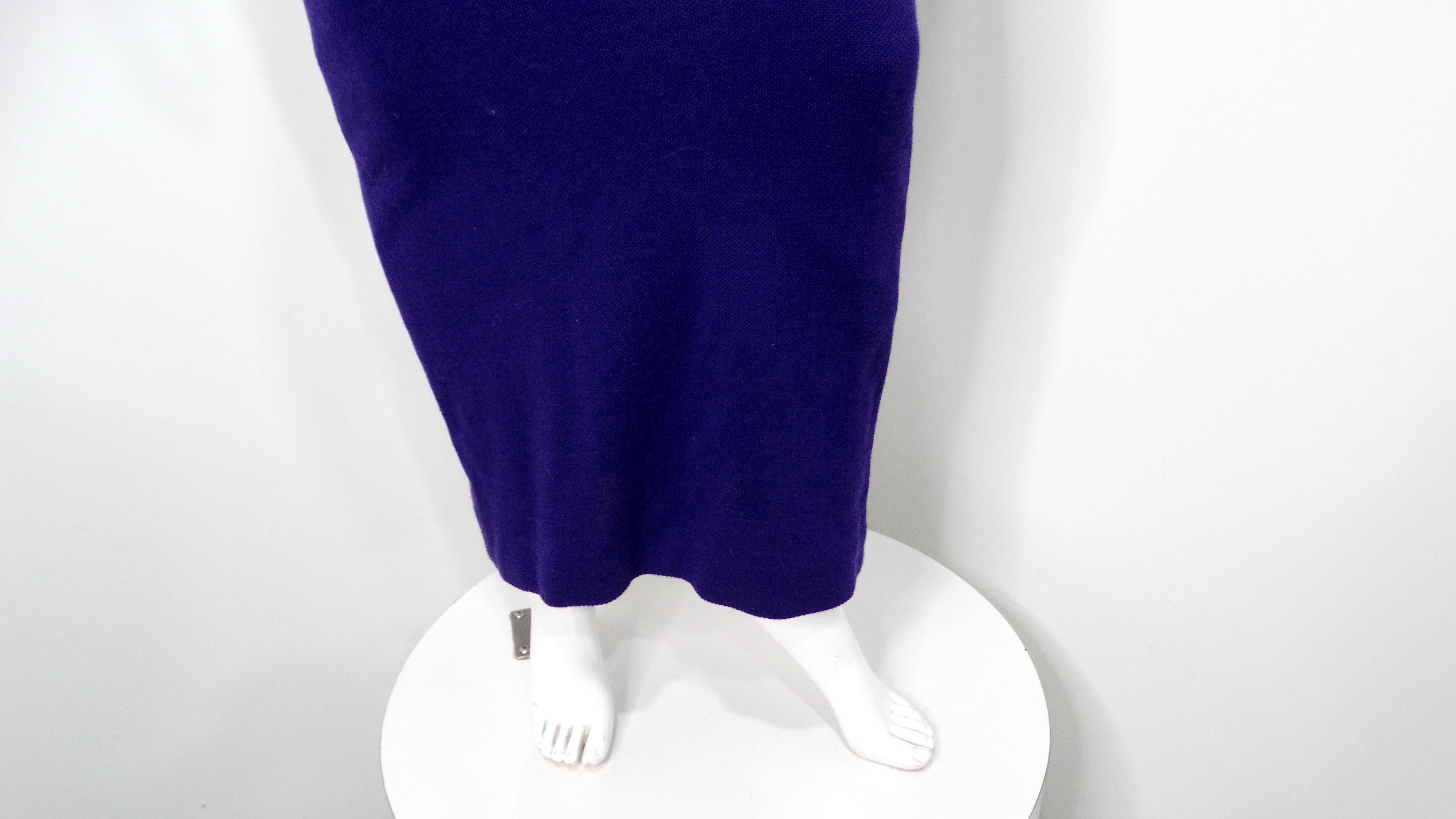 Women's 1980s Karl Lagerfeld Royal Purple Wool Ruched Maxi Dress For Sale