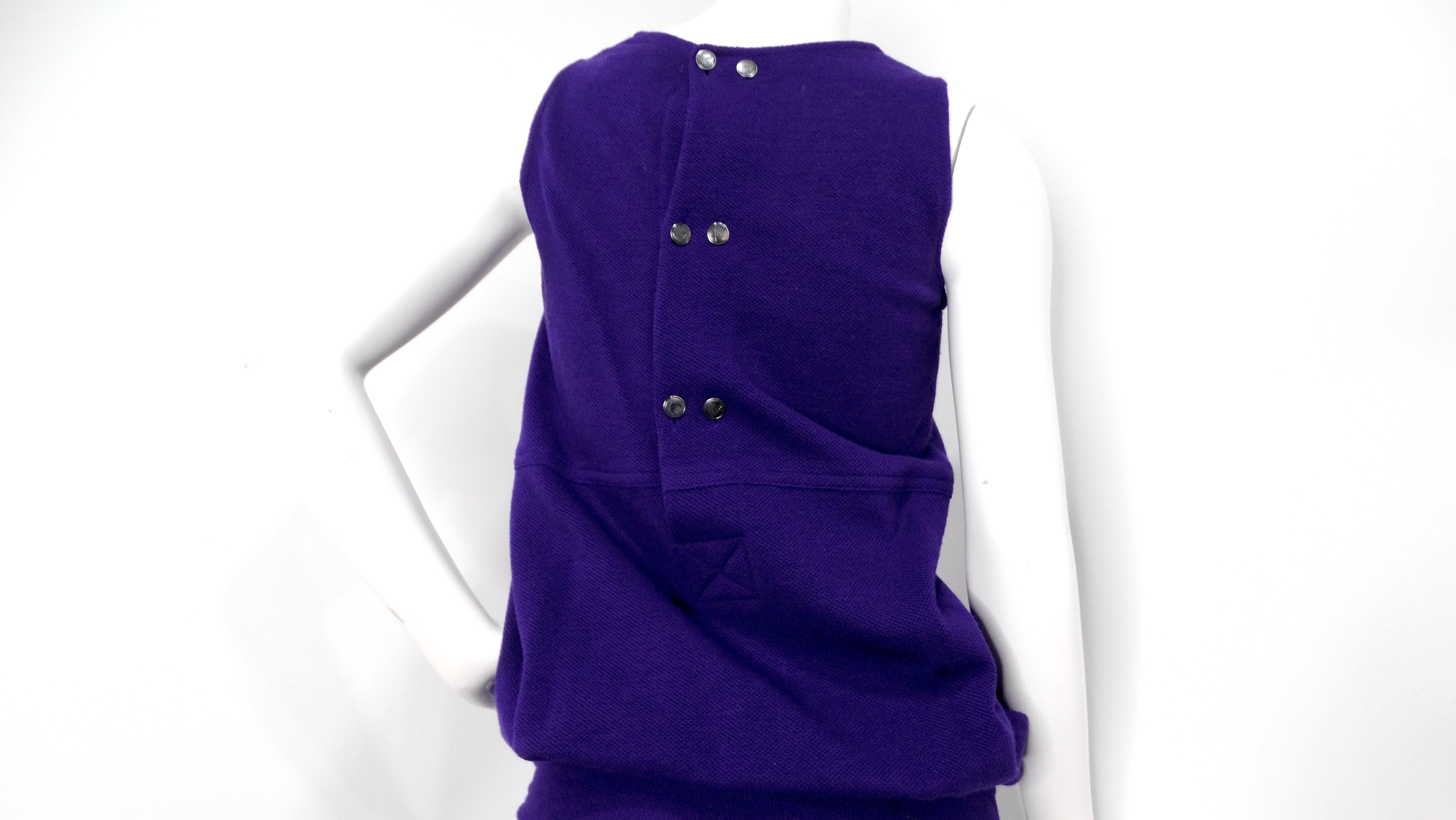 1980s Karl Lagerfeld Royal Purple Wool Ruched Maxi Dress For Sale 1