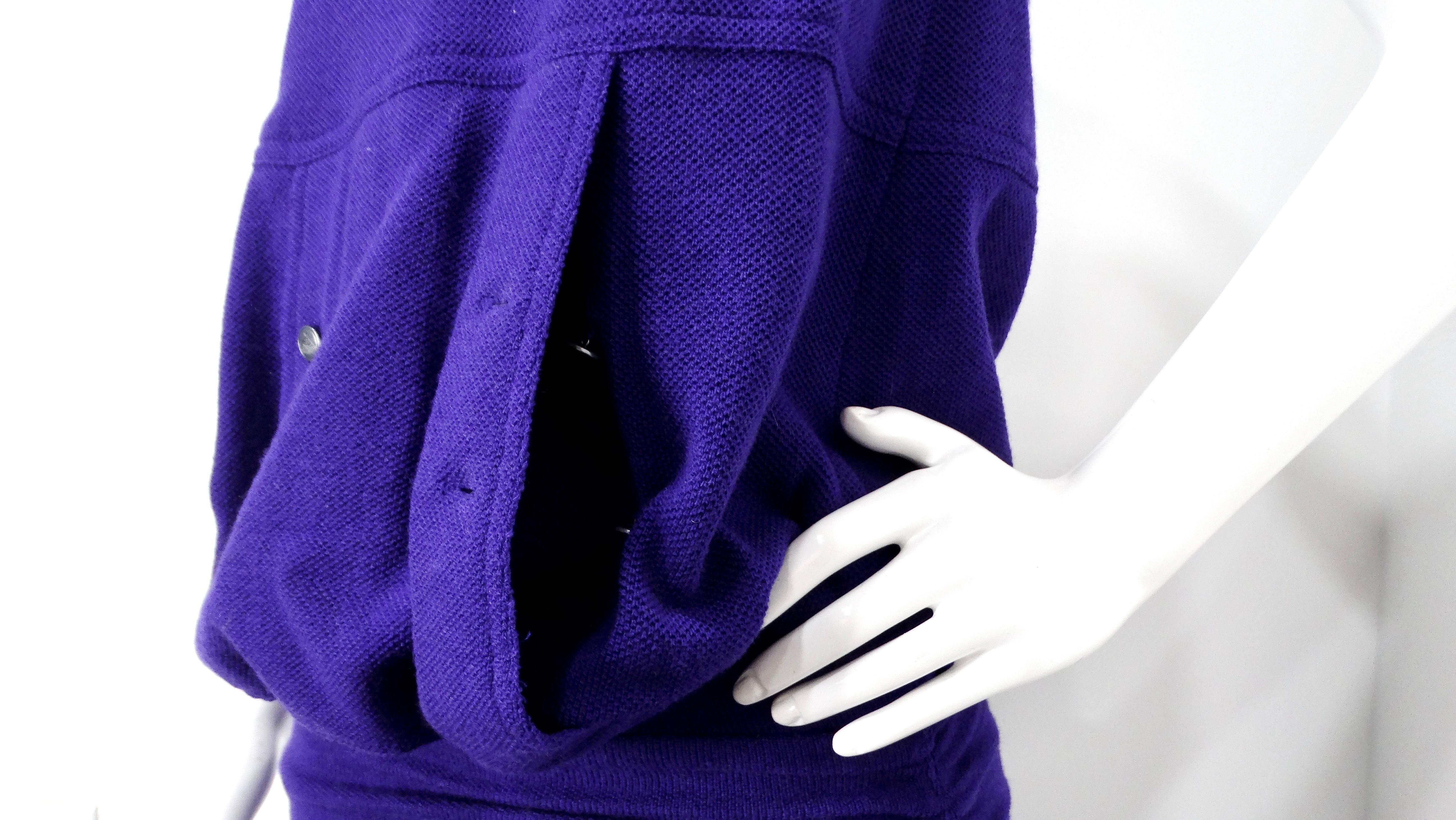 1980s Karl Lagerfeld Royal Purple Wool Ruched Maxi Dress For Sale 4