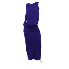 1980s Karl Lagerfeld Royal Purple Wool Ruched Maxi Dress