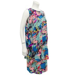 1980s Karl Lagerfeld Tropical Abstract Print Dress