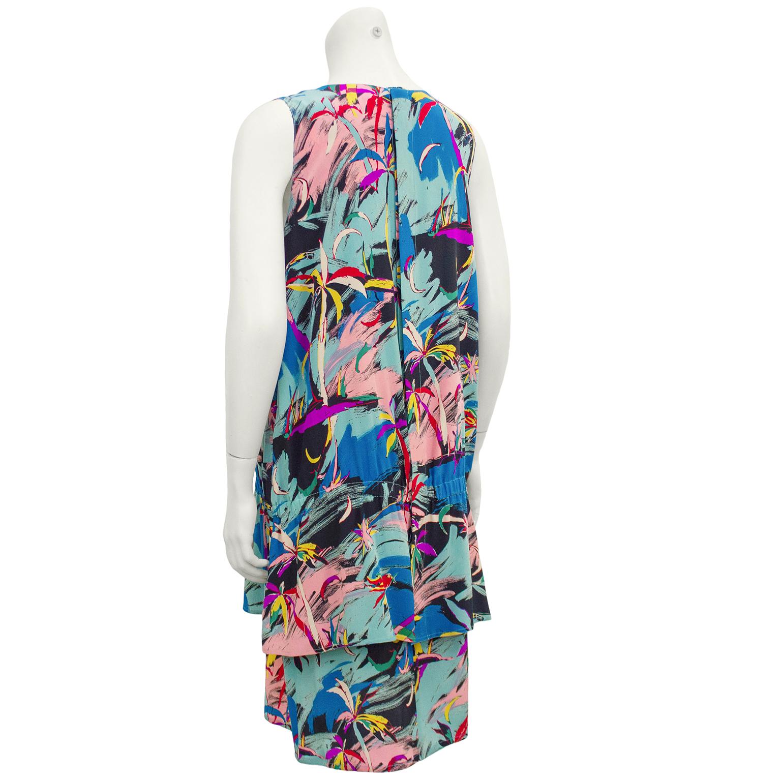 Gray 1980s Karl Lagerfeld Tropical Abstract Print Dress  For Sale