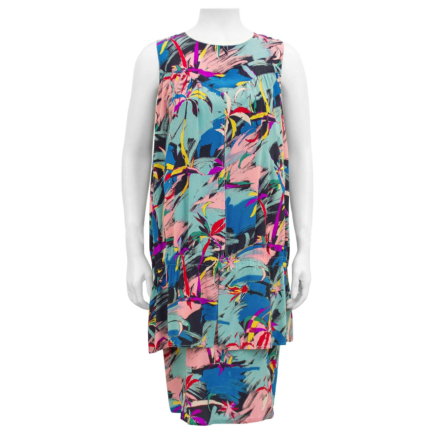 1980s Karl Lagerfeld Tropical Abstract Print Dress  For Sale