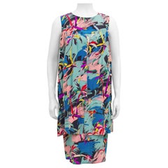 1980s Karl Lagerfeld Tropical Abstract Print Dress 