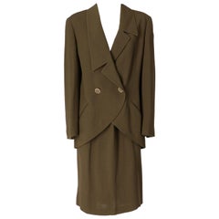 1980s Karl Lagerfeld Vintage Khaki Wool Skirt and Blazer Suit