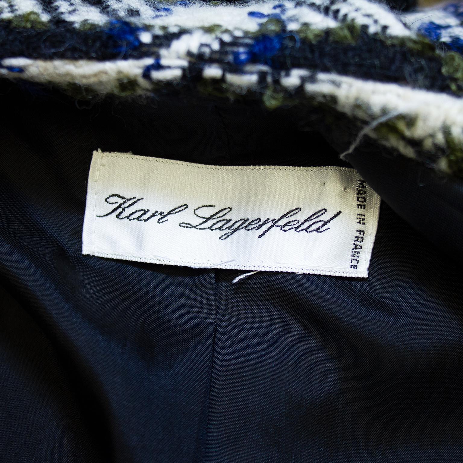 Black 1980s Karl Lagerfeld Wool Houndstooth and Velvet Jacket  For Sale