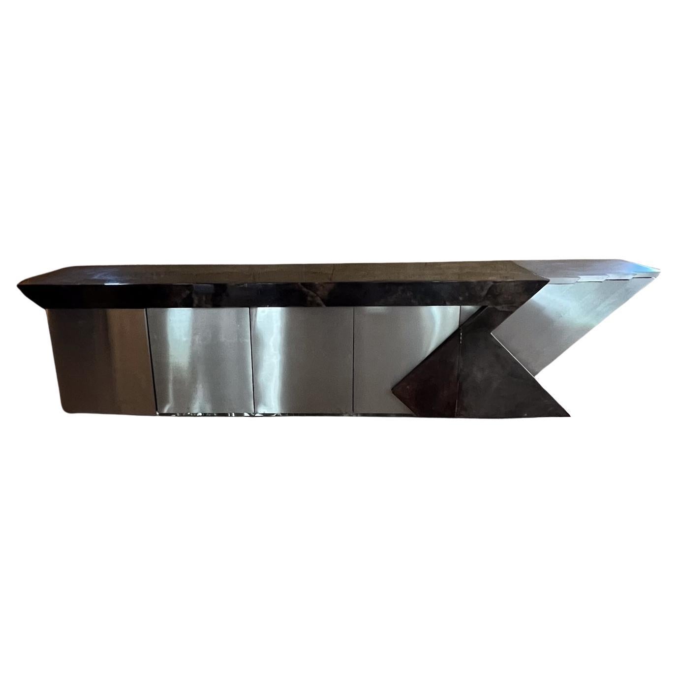 1980er Karl Springer- Maria Teresa Méndez Geometrisches Ziegenleder-Credenza