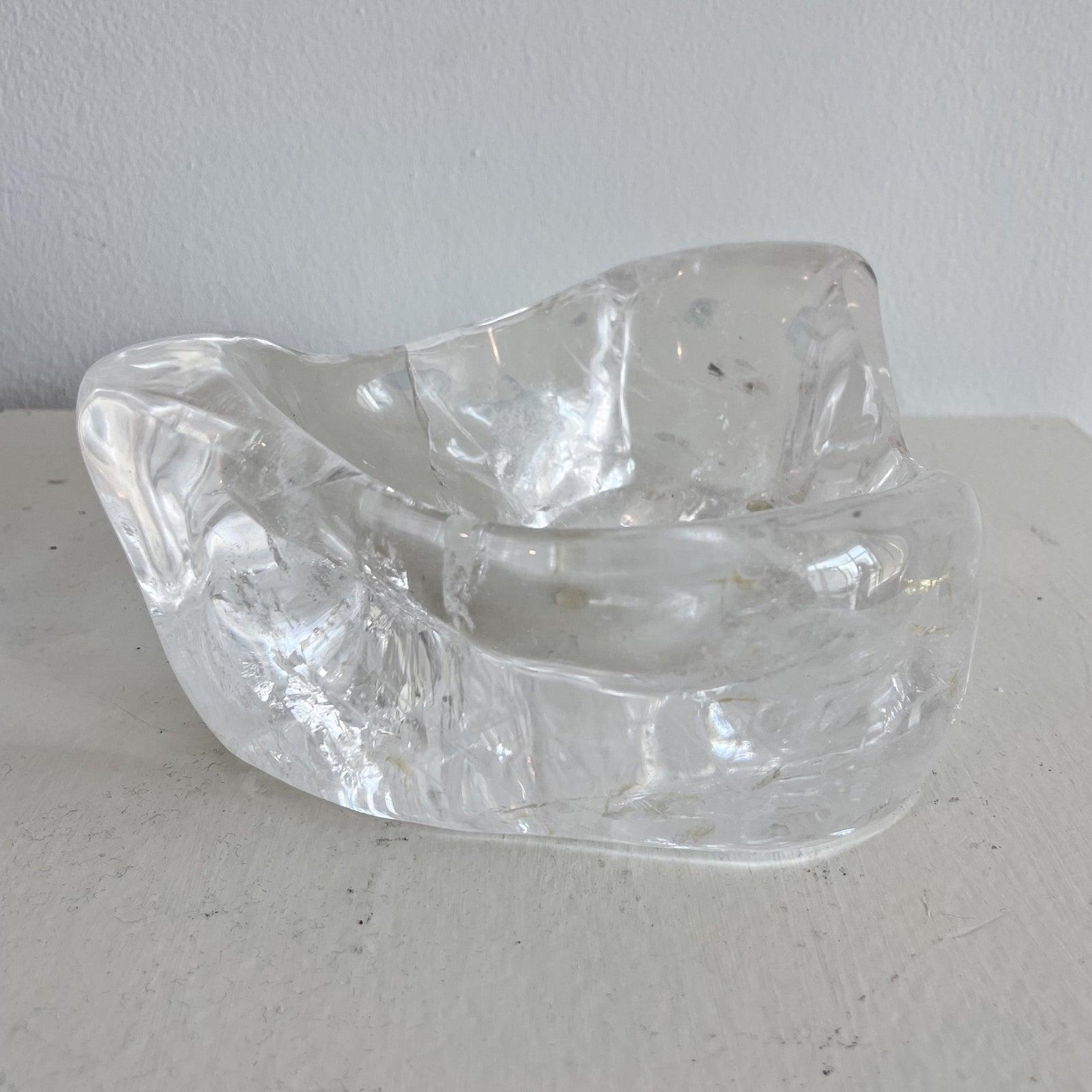 Decorative rock crystal bowl, catch-all from the Karl Springer showroom New York. Verified by Karl Springer LTD.