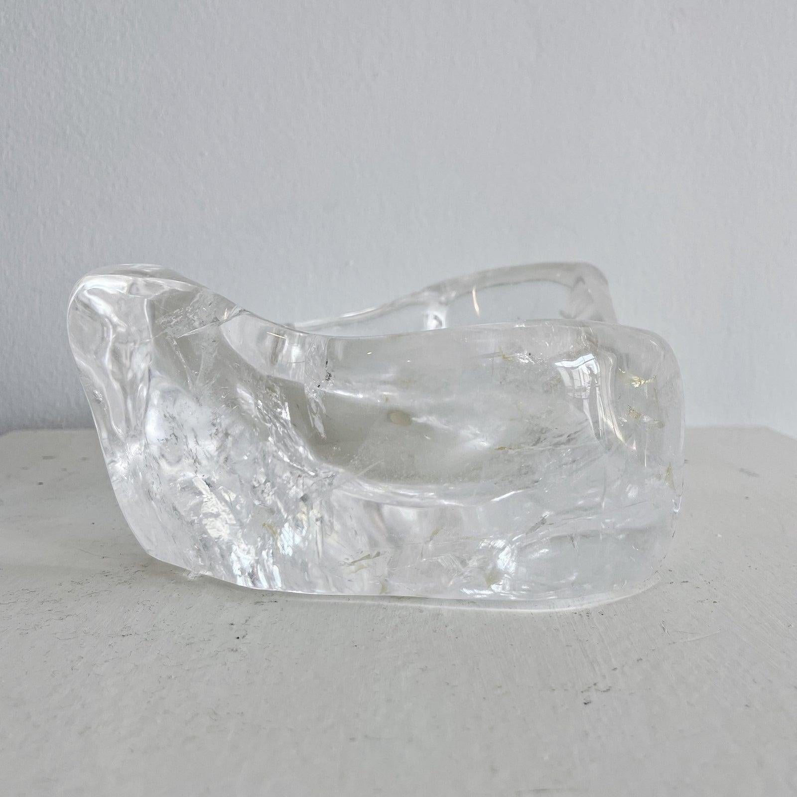 Hand-Carved 1980s Karl Springer Rock Crystal Glass Modern Catch-All Bowl Dish
