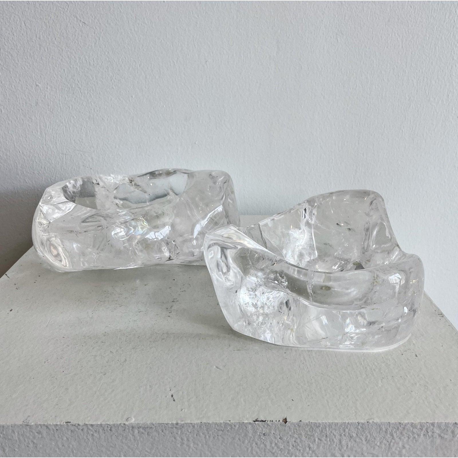 1980s Karl Springer Rock Crystal Glass Modern Catch-All Bowl Dish In Good Condition In West Palm Beach, FL