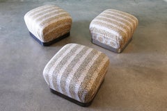 1980s Karl Springer Rolling Chrome Souffle Pouf Ottomans in Leopard - Set of 3