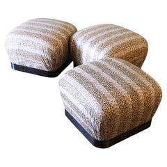 1980s Karl Springer Rolling Chrome Souffle Pouf Ottomans in Leopard - Set of 3