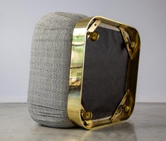 1980s Karl Springer Style Rolling Soufflé Ottoman/Pouf with Solid Brass Base