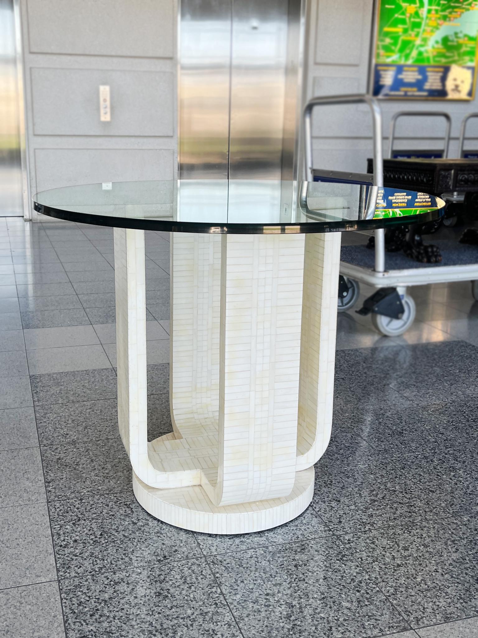 Late 20th Century 1980s Karl Springer Style Tessellated Bone & Glass Top Center Table For Sale