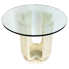 Mesa de centro teselada de hueso y cristal estilo Karl Springer de los años 80