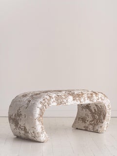 1980s Karl Springer Style Waterfall Bench in Cream Crushed Velvet