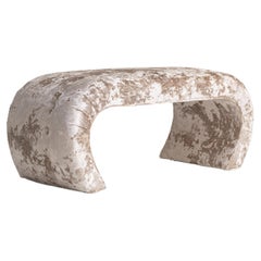 1980s Karl Springer Style Waterfall Bench in Cream Crushed Velvet