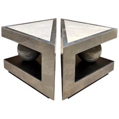 Vintage 1980s Karl Springer-Taller Maria Teresa Méndez Goatskin Geometric Corner Tables