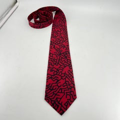 1980s Keith Haring Corbata de seda Negro Borgoña Vintage Encargo de los Archivos de Playboy