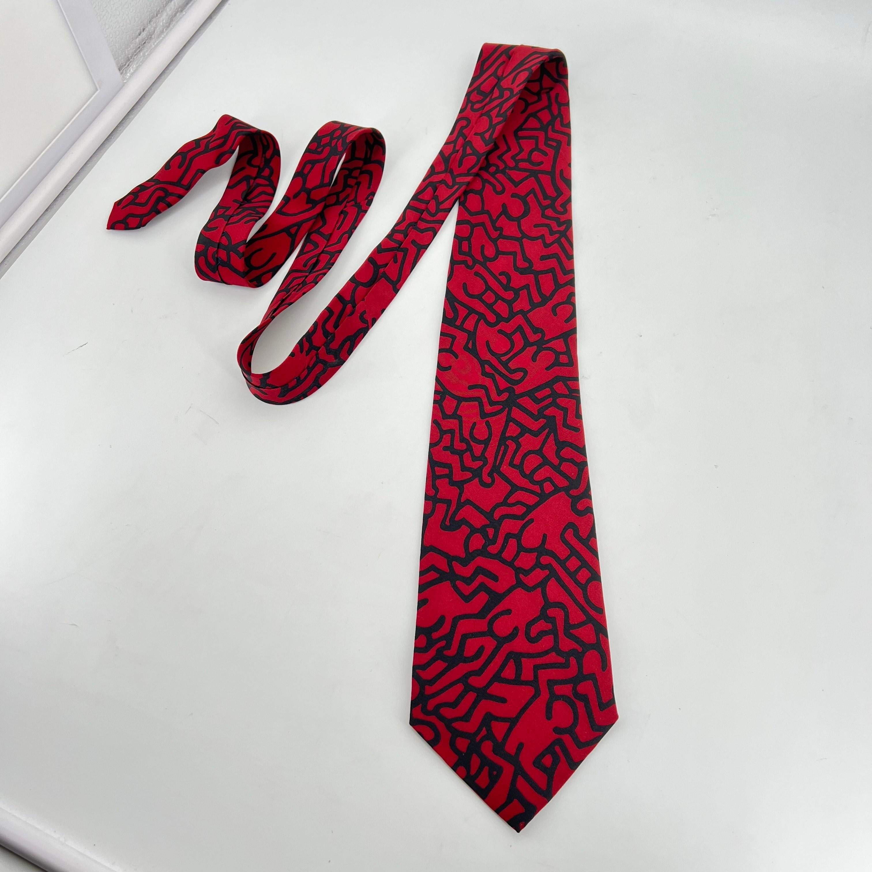 Post-Modern 1980s Keith Haring Silk Tie Black Burgundy Vintage Commissioned Playboy Archives For Sale