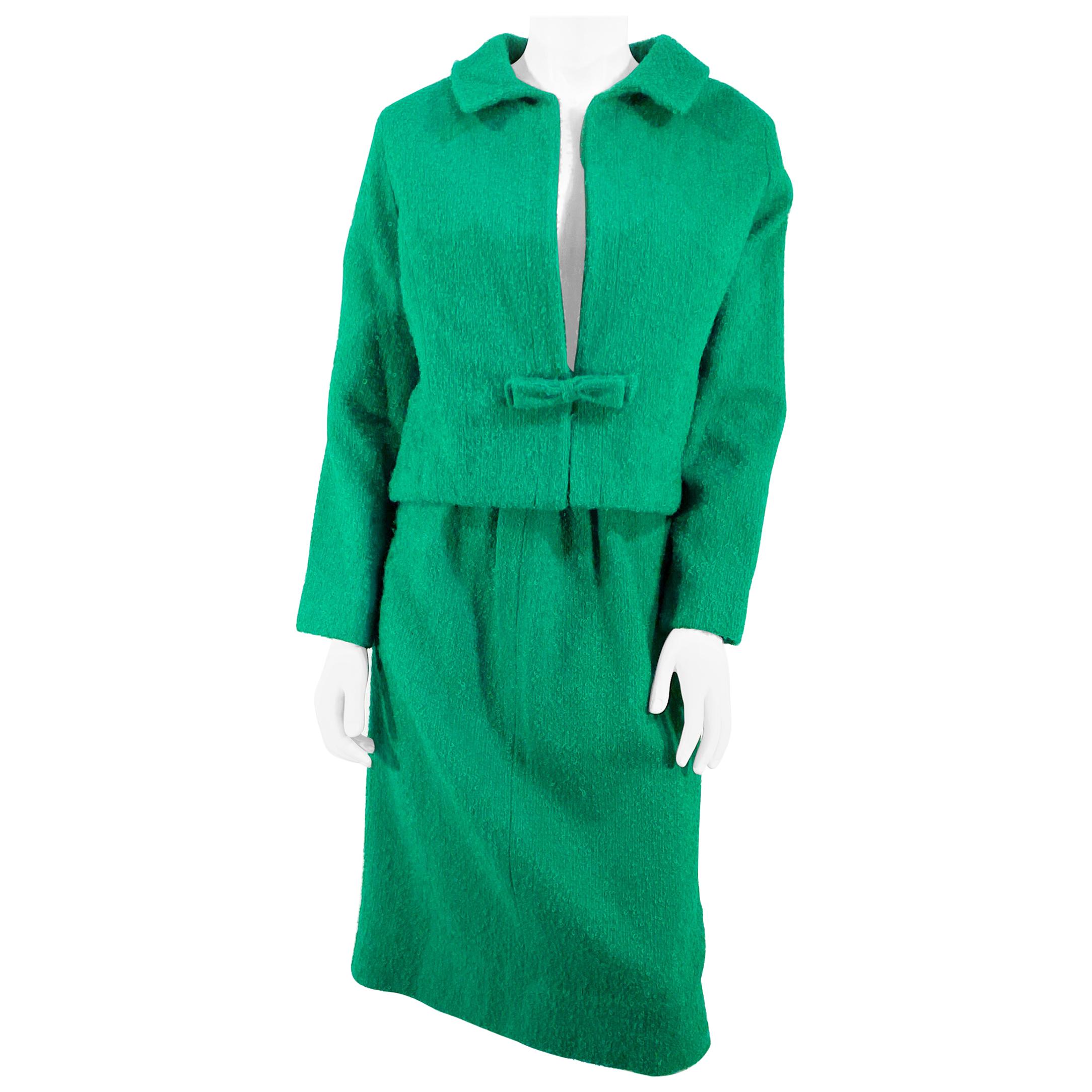 Costume en mohair vert Kelly des années 1980 en vente