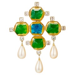 1980s Kenneth Jay Lane Giant Renaissance Maltese Cross Brooch