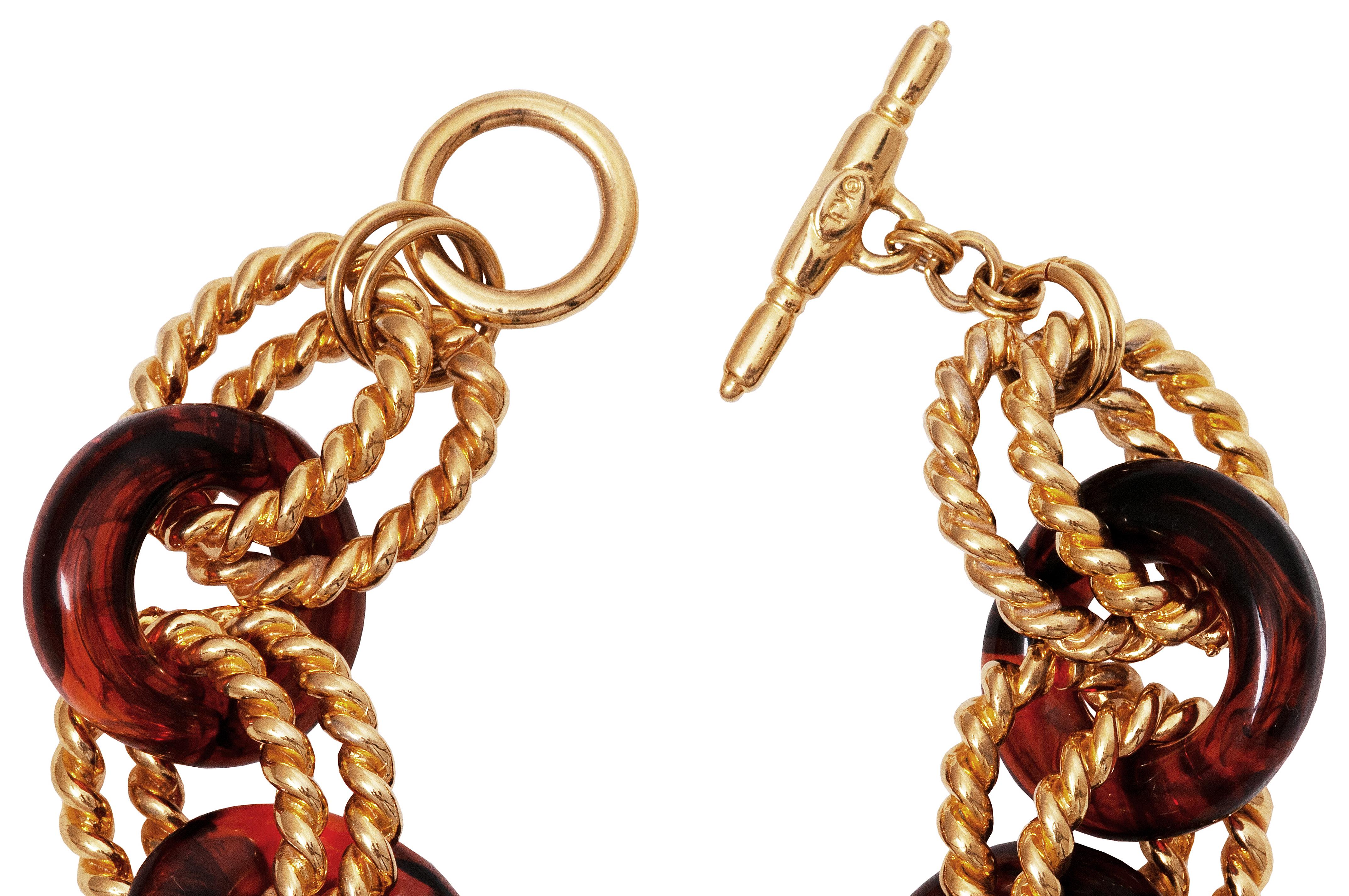 1980s Kenneth Jay Lane Gold and Brown Resin Bracelet In Excellent Condition For Sale In London, GB