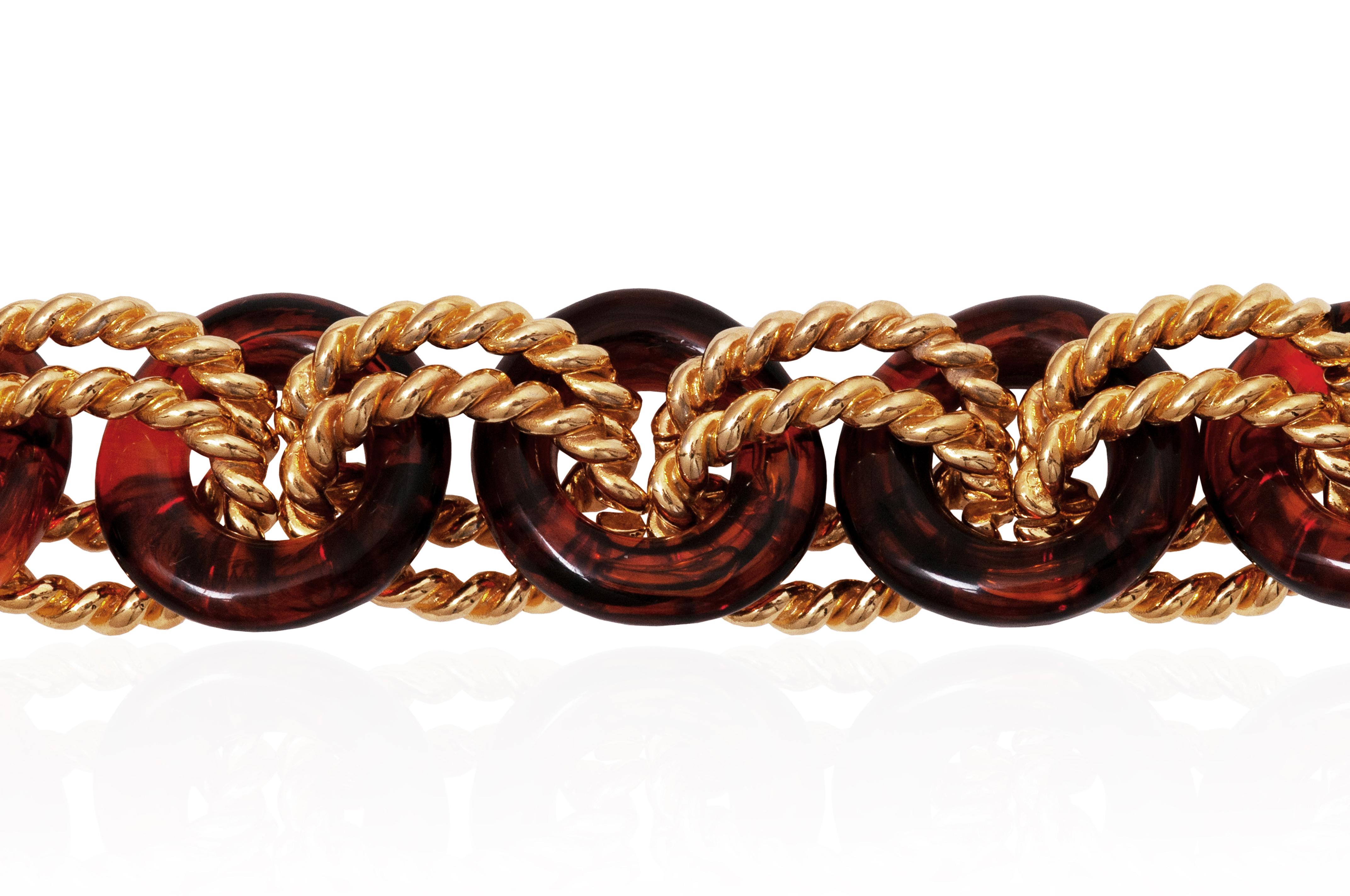 Women's 1980s Kenneth Jay Lane Gold and Brown Resin Bracelet For Sale