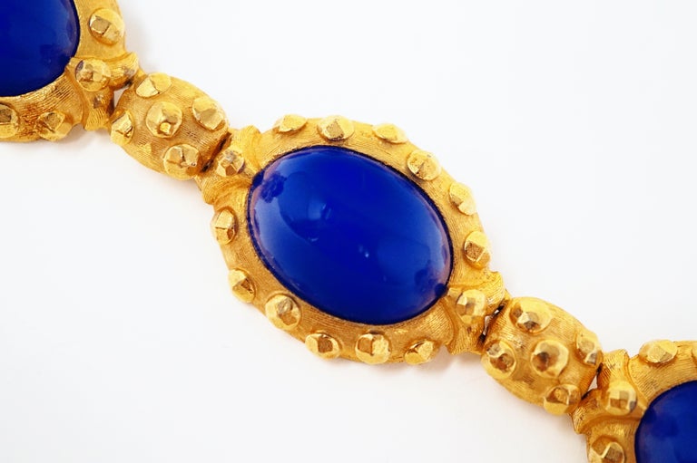 Women's 1980s Kenneth Jay Lane KJL Faux Lapis Cabochon Gilded Statement Necklace, Signed For Sale