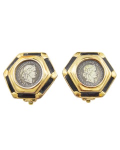 1980s Kenneth Jay Lane Roman Coin Necklace and Earring Set